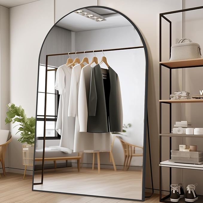 MELOMOIR Arched Full Length Mirror, 44"x72" Oversized Floor Mirror Freestanding, Large Full Body Mirror for Bedroom Living Room, Tempered Glass, Black