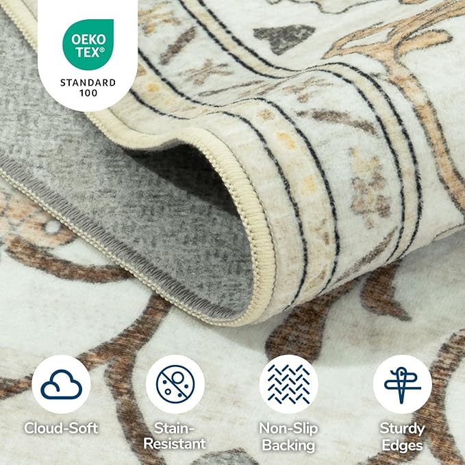Lessymo Washable Area Rug for Living Room,9x12 Large Rugs with Non-Slip Backing,Soft Boho Carpets for Bedroom Dining Room Nursery Home Office,Light Beige