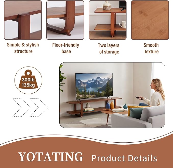 TV Stand for 65 inch TVs, Large Media TV Console with Storage Shelf, Modern Entertainment Center TV Stands for Living Room, Bedroom, 55" TV Table, Classic Walnut