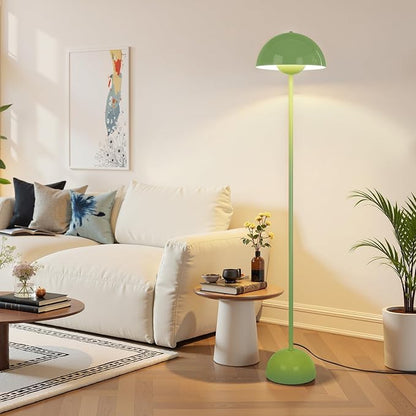 Coucrek Floor Lamp for Living Room, 66'' Tall Industrial Standing Lamp with Unique Reflecting Shade, Mid Century Modern Ambient Light for Bedroom Office Corner, Pastel Green