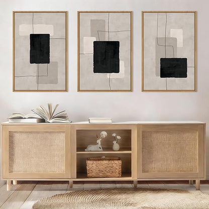 ANHUIB Modern Abstract Wall Art Canvas,Neutral Abstract Wall Art Framed,Contemporary Minimalist Prints,Geometric Line Artwork,3 Piece 16 * 24IN Mid Century Painting for Living Room Bedroom Office