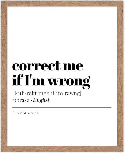 Poster Master Typography Poster - Retro Dictionary Print - Correct Me If I'm Wrong Definition, Book Page, Funny - Gift for Colleague, Friend - Wall Decor for Home, Office, 8x10 Beige Framed