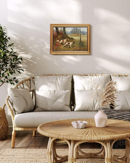 Bzstyleart Vintage Wall Art Decor for Living Room, Gold Framed Canvas Wall Art Home Decor Aesthetic, Cute Dog Artwork Animal Prints, Canvas Picture Print Artwork, 12 x 16 Inch