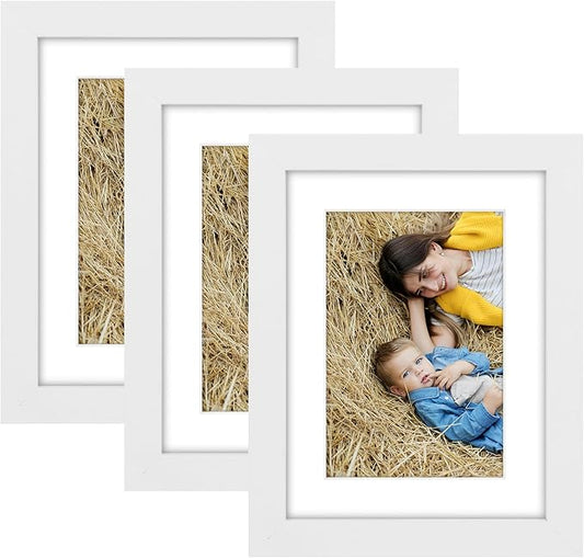 Golden State Art, 6x8 Picture Frame Set of 3 - Matted to 4x6 Photo - Engineered Wood Gallery Frame Set - Wall Mounting or Tabletop Display (White,3 Pack)