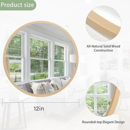 JJUUYOU Round Wall Mirror Circular Mirror for Bathroom Antique Mirror Vanity Vintage Wood Frame Small Make up Mirror for Living Room Bedroom Dorm Entryway and More
