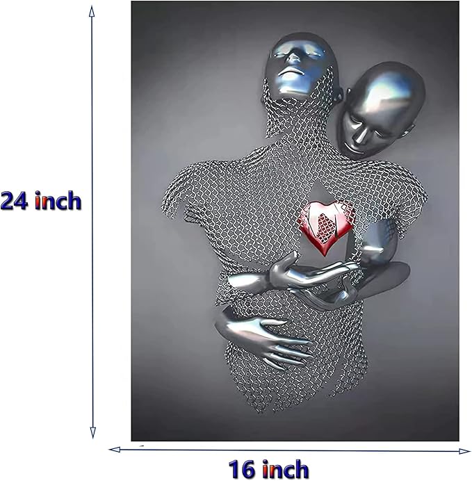 ZMURED 3D Wall Art Decor Artwork Figure Statue Modern Art Canvas Painting,Large Wall Art for Bathroom Bedroom Decoration (Hold Red Heart)