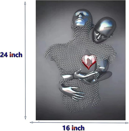 ZMURED 3D Wall Art Decor Artwork Figure Statue Modern Art Canvas Painting,Large Wall Art for Bathroom Bedroom Decoration (Hold Red Heart)