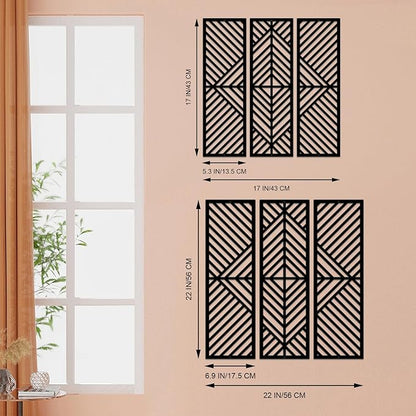 ESTART 3 Pcs Geometric Home Metal Wall Decor Vertical Abstract Minimalist Modern Black Wall Art Slatted Design Wall Hanging Sculpture for Living Room Bedroom Bathroom Office, 22 x 22 Inch