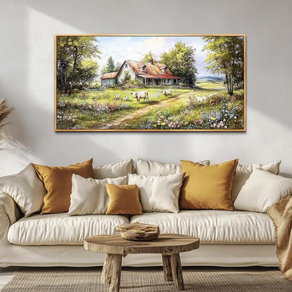 QIYILEXWART Black Framed Large Wall Decor For Living Room Canvas Wall Art For Office Wall Decoration For Bedroom Forest Lodge Painting Farmhouse Watercolour Picture Home Decor Ready To Hang