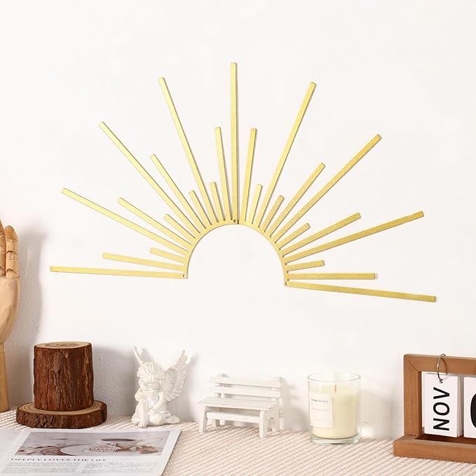 Bnesi Sun Metal Wall Art Sun Wall Decor Gold Metal Decor for Living Room Bedroom Modern Home Decor Unique Housewarming Gift for Minimalist Boho Style Home Art Lovers (Gold)