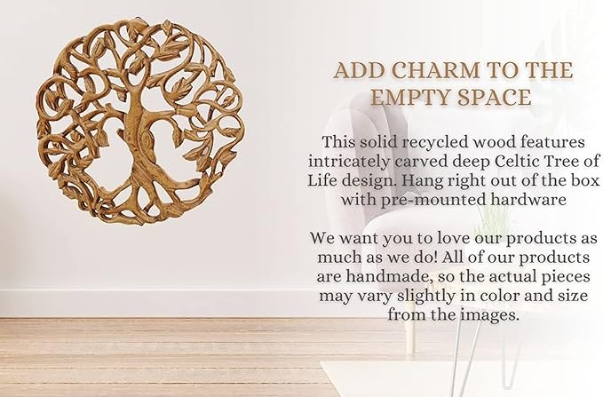DharmaObjects Handcrafted Wooden Celtic Tree Of Life Wall Decor Hanging Art (Brown)