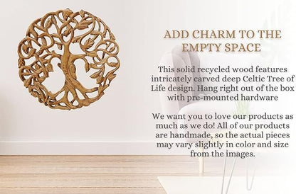 DharmaObjects Handcrafted Wooden Celtic Tree Of Life Wall Decor Hanging Art (Brown)