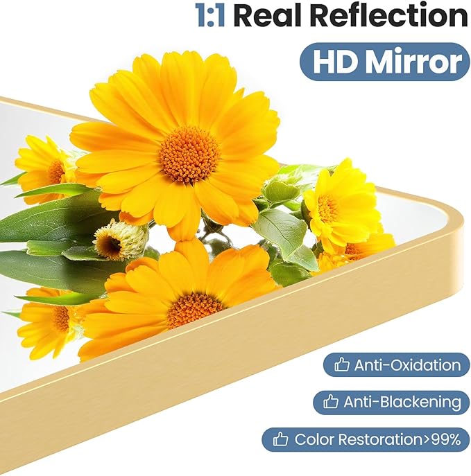 OLIXIS Bathroom Mirror for Over Sink, 48x30 Inch Wall Mount Mirror with Rounded Rectangle and Matte Metal Framed, Modern Wall Vanity Mirror for Home Decor, Living Room, Bedroom, Gold