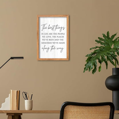AuraPeak The Best Things In Life Family Sign for Home Wall Decor Modern Memory Family Positive Quotes Memories Farmhouse Bedroom Living Room Horizontal Adventure Hanging Art (Wood 16"×11")