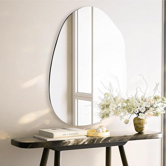 Irregular Bathroom Mirror 24x36 Inch, Frameless Asymmetrical Wall Mirrors with Tempered Glass for Bedroom Bathroom Living Room or Entryway