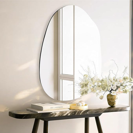 Irregular Bathroom Mirror 24x36 Inch, Frameless Asymmetrical Wall Mirrors with Tempered Glass for Bedroom Bathroom Living Room or Entryway