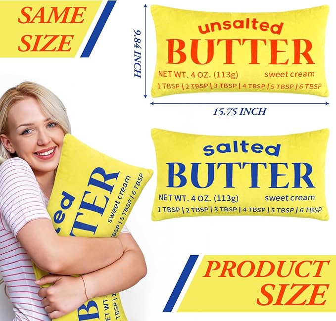 Newwiee 2 Pcs Butter Stick Rectangular Pillow Butter Lover Funny Foodie Baking Throw Pillow Decorative Cushion for Living Room Bedroom Kitchen Farmhouse Dorm Decor Foodie Food Lover Gifts