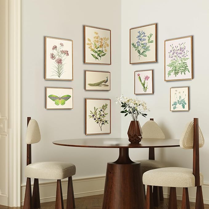 crmotu Framed Wall Art for Living Room, Blue Floral Botanical Canvas Prints, Minimalist Flower Vintage Wall Decor, Pea Branch Leaf Wall Pictures for Bathroom Bedroom Above Bed Kitchen, 16x24 inch