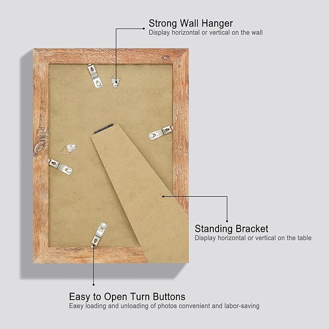 iRahmen 6x9 Picture Frame Set of 2, Rustic Brown Frame with High Definition Glass, 6 x 9 Wood Rustic Photo Frames for Horizontal or Vertical Table Top and Wall Mounting