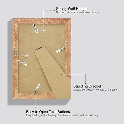 iRahmen 6x9 Picture Frame Set of 2, Rustic Brown Frame with High Definition Glass, 6 x 9 Wood Rustic Photo Frames for Horizontal or Vertical Table Top and Wall Mounting