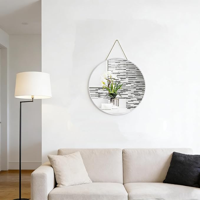 Funerom Round Wall Mirror 15.4 Inches Circle Mirror Bathroom Mirrors for Over Sink White