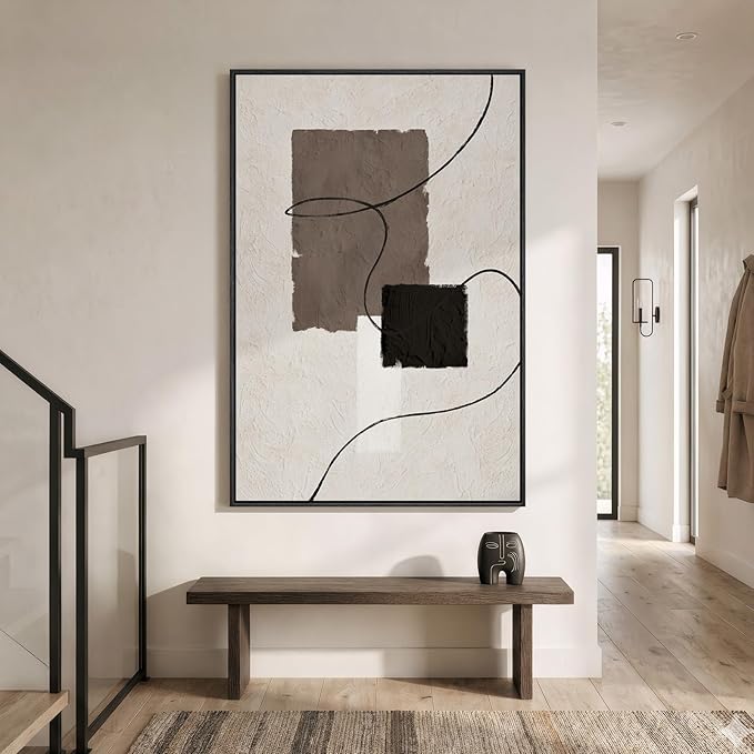 Extra Large Framed Neutral Abstract Wall Art, Vertical Modern Canvas Prints Paintings Artwork for Walls, Minimalist Beige Brown Block Pictures for Living Room Bedroom Entryway Wall Decor 40x60 In