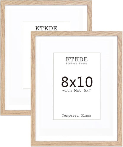 KTKDE 8x10 photo frames, MDF wrapped wood grain paper photo frames with 5x7 pads or 8x10 without pads, tempered glass, 8 × 10 gallery wall installation or desktop home ideal gift