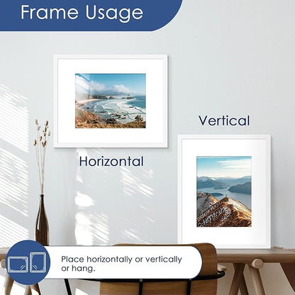 PEALSN 16x20 Picture Frame Set of 6, Display Pictures 11 x 14 with Mat or 16 x 20 without Mat for Wall Mounting Display, Poster Frames Collage for Wall Decor, White