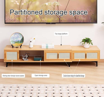 TV Stand, Modern TV Cabinet Entertainment Center Media Shelf with Storage, TV Console Table with Plastic Rattan Door for Living Room,Bedroom Retractable 126-210CM,A