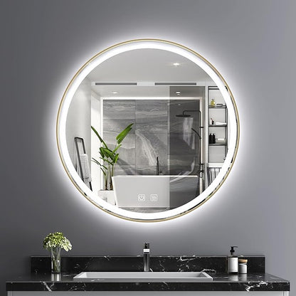 Itrue 36 Inch LED Bathroom Round Mirror, Gold Metal Frame, Adjustable Color Temp & Brightness,Anti-Fog,Shatter-Proof Tempered Vanity Mirror for Wall