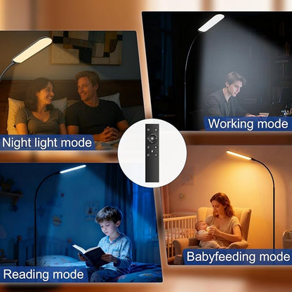 Floor Lamp, LED Floor Lamp with Remote Control Foot Switch for Living Room, Stepless Adjustable Colour Temperature Brightness Standing Lamp with Timer, Eye Caring Tall Lamp Reading for Bedroom,office