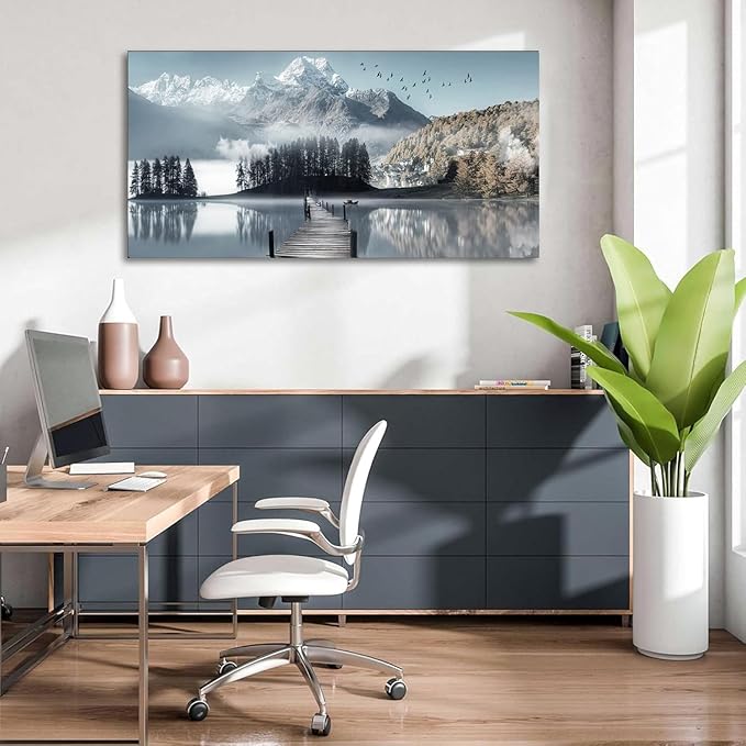 Bamdeya Lake Pictures Mountain Canvas Wall Art for Living room Bedroom Wall Decor Landscape Canvas Picture Natural Scenery Wall Art Prints Tree Painting Framed Artwork for Kitchen Office Home Decoration