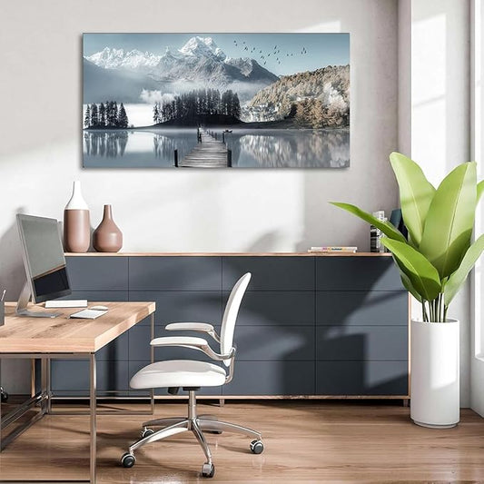 Bamdeya Large Canvas Wall Art Lake Pictures Mountain Wall Decor Nature Landscape Print Scenery Painting Tree Poster Office Artwork for Bedroom Wall Decor Living Room Home Decoration