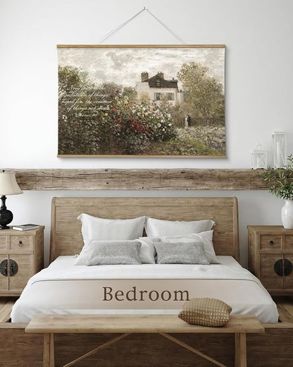 InSimSea 36x54 Extra Large Canvas Scroll Wall Art, Faith in Garden Bible Verse Religious Decor, Inspirational Pastoral Rose Bush Oil Painting for Living Room, Prayer Room, Church