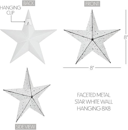 VHC Brands Patriotic Faceted Metal Star White Wall Hanging 8x8, Independence Day Decor, American Star Design, Distressed Appearance Metal Wall Hanging, Star Shape, Country, Matte White