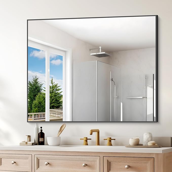 DESBING Black Bathroom Mirror for Wall, 30x36 Inch Rectangle Mirrors with Metal Frame, Modern Vanity Wall Mirror Decor for Entryway Hangs, Bathroom Living Room Horizontal or Vertical