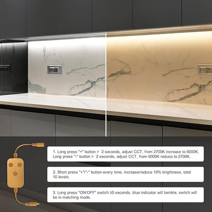 3pack 12inch Dimmable LED Under Cabinet Light Kit, 2700K to 6000K Smart LED Under Counter Lighting Fixture, Compatible with Alexa, Google Assistant, for Kitchen, Pantry, Shelf (Gold)