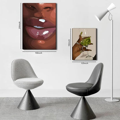 Black Girl Wall Art Framed Set of 3 - African Woman Canvas Home Decor American Woman Wall Decor Black Female Print Pictures Fashion Abstract Poster for Home Bedroom Bathroom 16×24 Inch