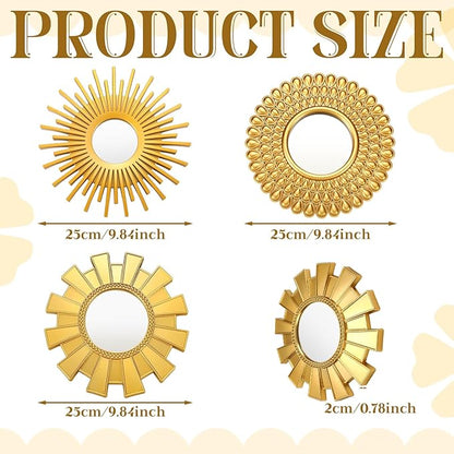 Fourluoo 3 Pack Gold Sunburst Mirrors for Wall Decor Circle Flowers Mirrors Decorative Gold Hanging Wall Art Flowers Mirror for Home Living Dinning Room Bedroom Bathroom Boho Decoration Art(Sunburst)