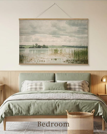 InSimSea 36x54 Extra Large Canvas Scroll Wall Art, Vintage Lake and Green Grass Landscape Oil Painting, Oversized Farmhouse Artwork for Living Room, Bedroom, Dining Room, Office