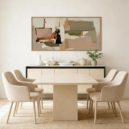Abstract Neutral Brushstroke Framed Canvas Wall Art Set,Minimalist Beige Toned Color Blend Wall Decor,Modern Color Block Geometric Artwork for Living Room,Bedroom-20 x40
