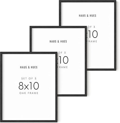 HAUS AND HUES 8x10 Black Oak Frame Set of 3 - Wooden Poster Holders, Thin Rustic Design