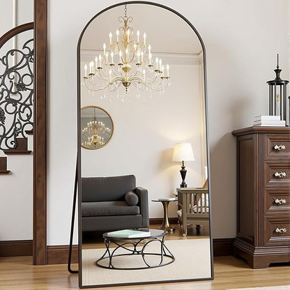 Prywot Arched Full Length Mirror, 70"x26" Free Standing Floor Mirror, Modern Full Body Mirrors with Stand, Wall Mirrors with Aluminum Alloy Frame for Bedroom,Living Room, Black