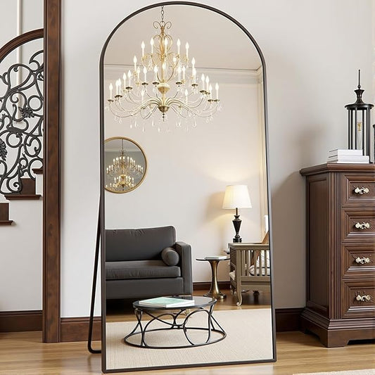 Prywot Arched Full Length Mirror, 70"x26" Free Standing Floor Mirror, Modern Full Body Mirrors with Stand, Wall Mirrors with Aluminum Alloy Frame for Bedroom,Living Room, Black