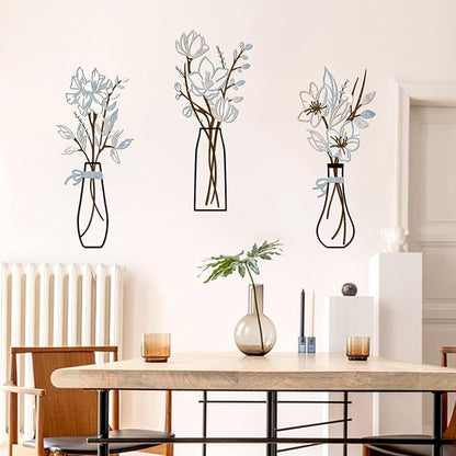 3 Pcs Metal Flowers Wall Arts Rustic Farmhouse Decor Bathroom Wall Decor Metal Wall Decor for Living-room Dining-Room Kitchen Minimalist Decor Housewarming Gifts (Blue Brown)