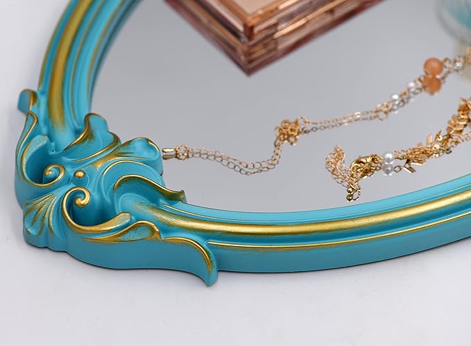 Eaoundm 16.5 x 11 inch Vintage Shield Shape Decorative Wall Mirror (Blue)