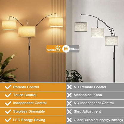 SIBRILLE 36W Corner Floor Lamp Dimmable - 3 Lights Arc Floor Lamps Standing Lamp with Remote & Touch Control, Tall Lamp for Living Room Corner, Bedroom, Office