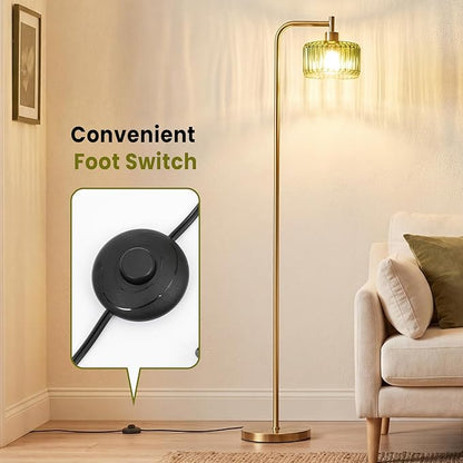 Floor Lamp for Living Room,Gold Floor Lamp with Green Glass Shade,Modern Standing Lamps with 3000K Warm Light Bulb,Vintage Tall Light for Bedroom Office Reading Room Corner.