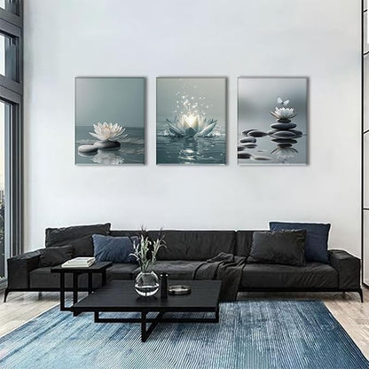 AOYUSMO 3 Piece Lotus Flower Wall Art Zen Bathroom Wall Decor Spiritual Canvas Art Yoga Room Pictures Meditation Paintings Spa Artwork For Living Room Bedroom