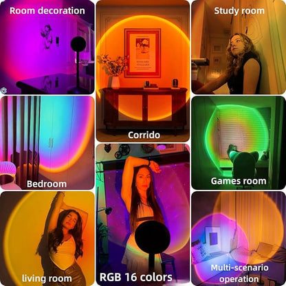 JIMEI Sunset Lamp Projector Led Lights for Bedroom Night Light RGB Lights Sun Sunlight Sunrise Lamp 10w 180° Rotation Mood Lighting Home Room Decor Gifts for Women,Desktop Remote